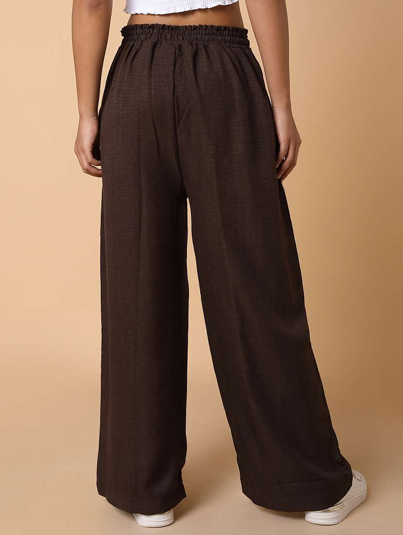 women solid high rise wide leg trouser - 21463612 -  Standard Image - 2