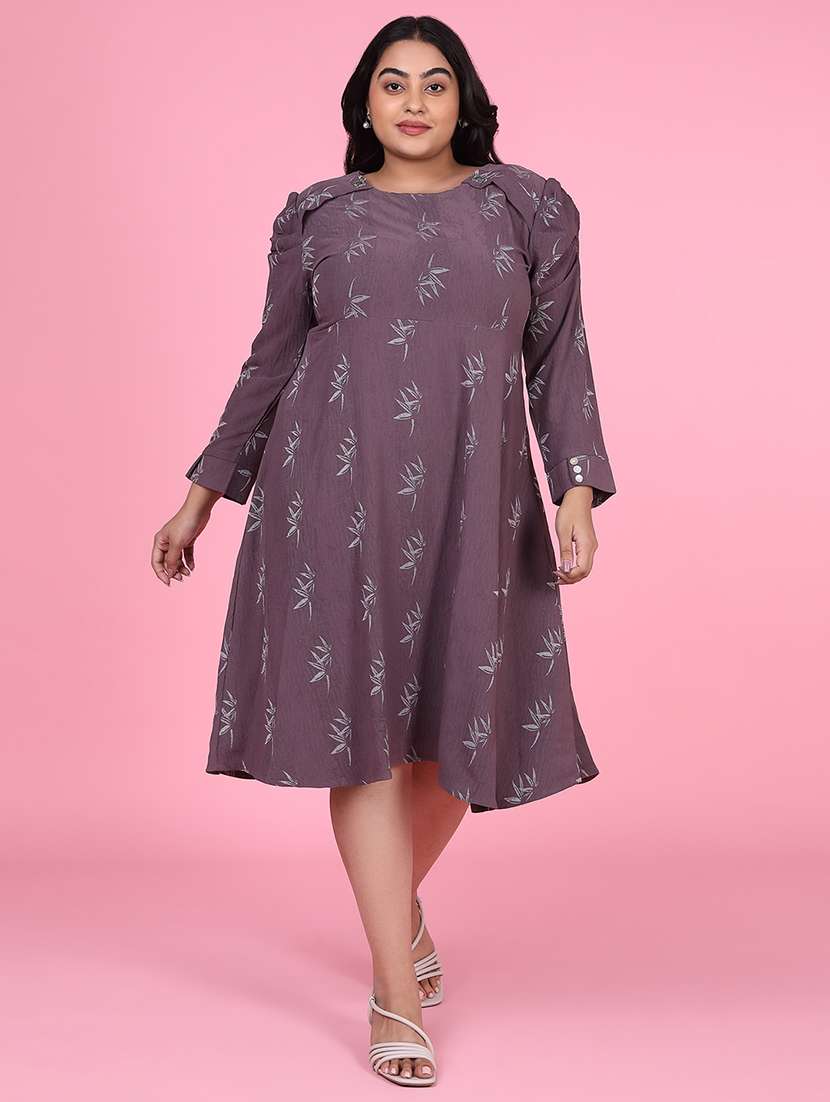 women purple cotton fit & flare plus size dress