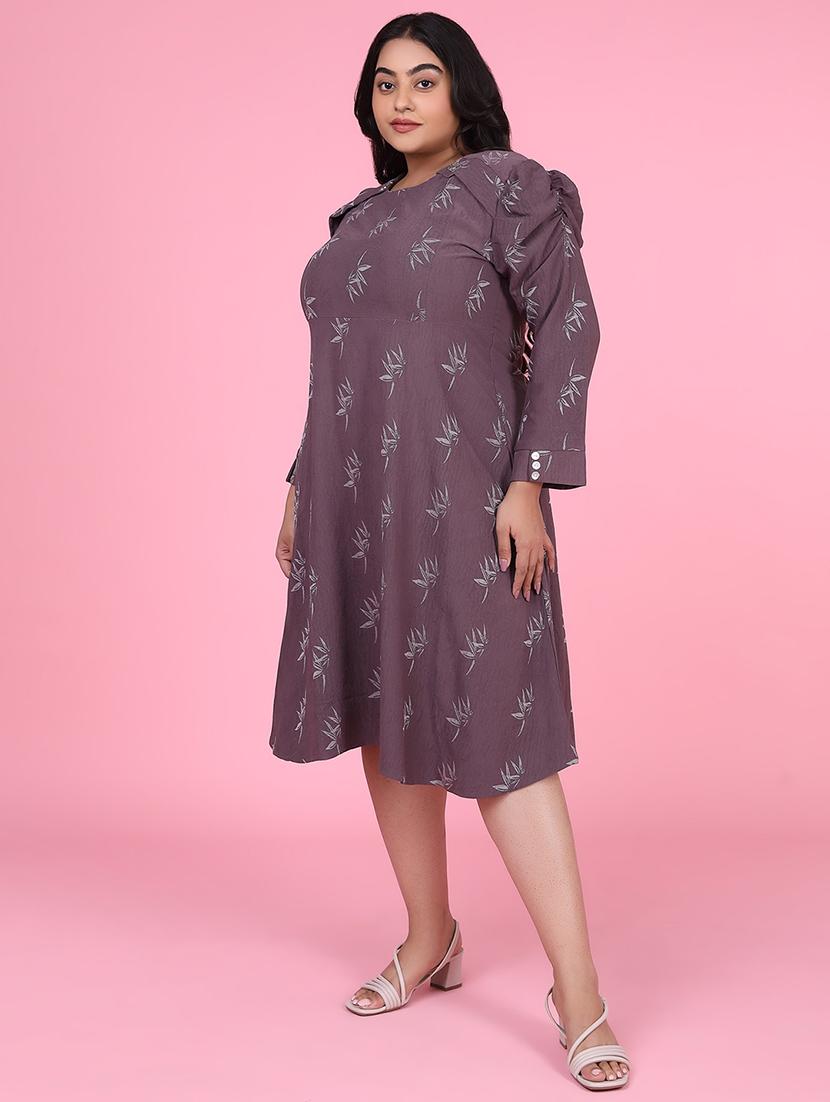 women purple cotton fit & flare plus size dress - 21463616 - Standard Image - 2