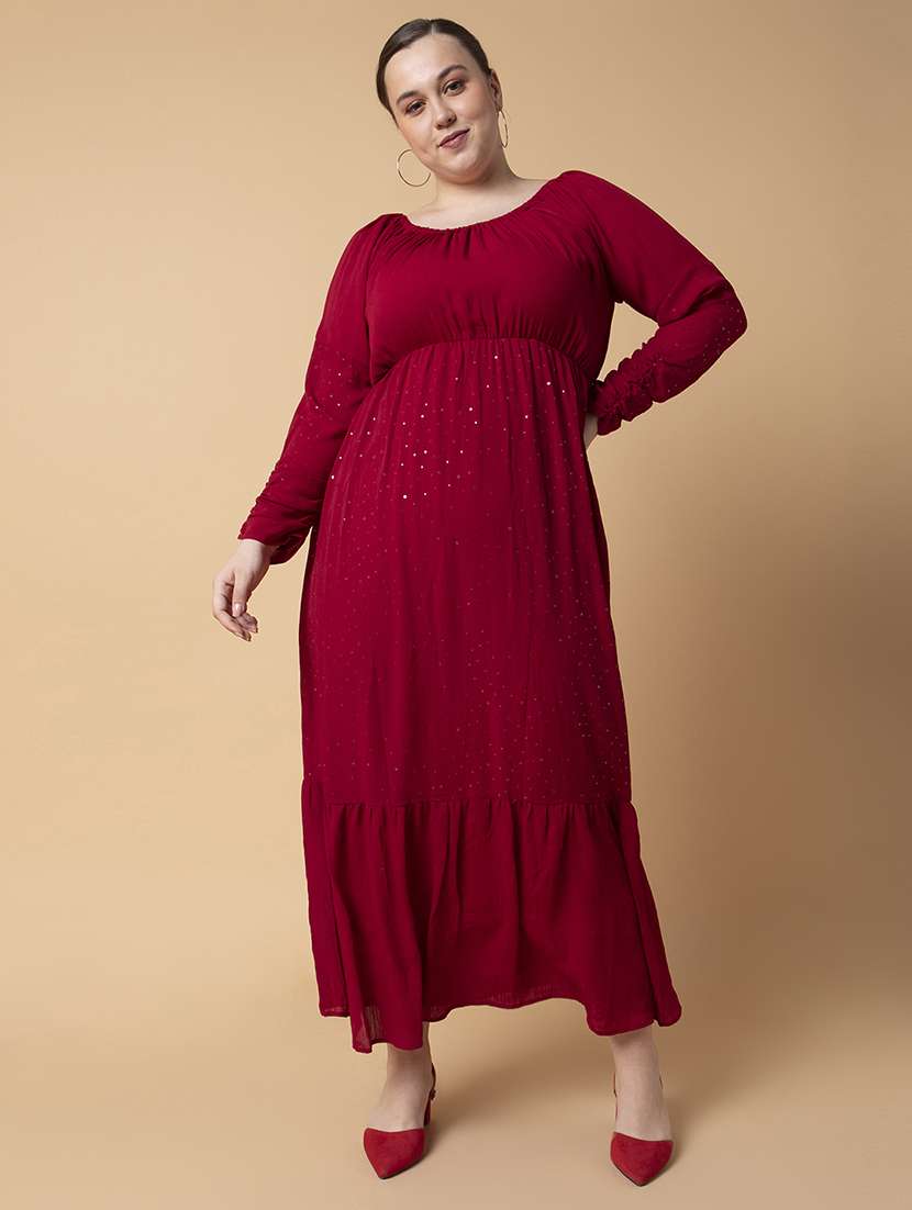 women plus size solid tiered dress