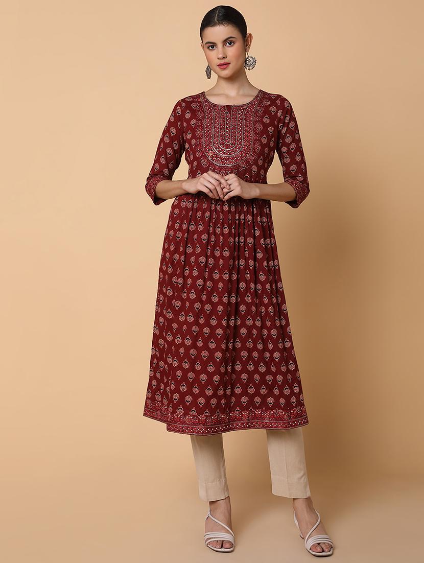 women three quarter sleeve flared kurta - 21463640 -  Zoom Image - 0