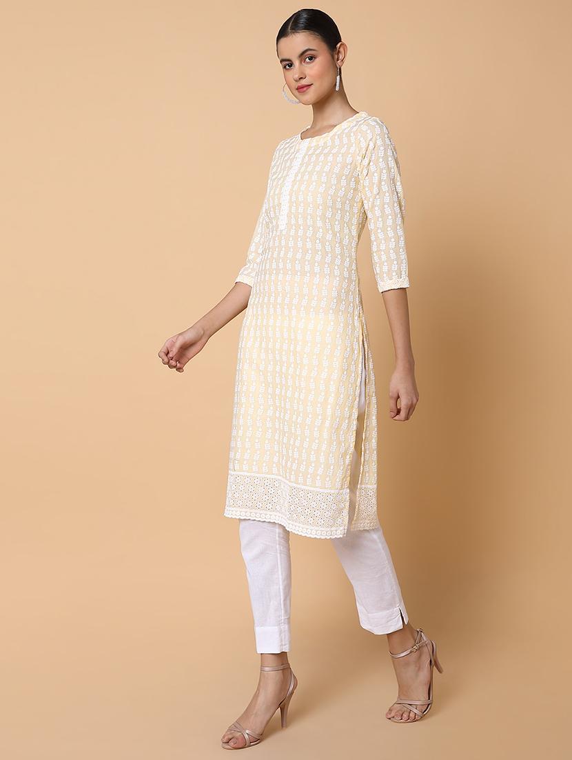 women three quarter sleeve straight kurta - 21463645 - Standard Image - 2