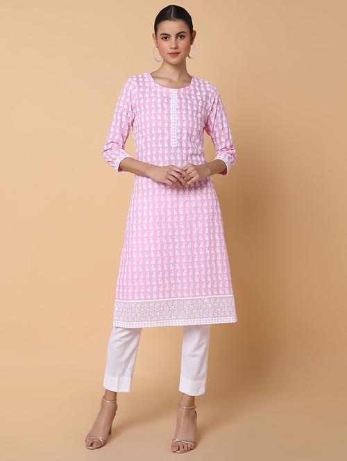 women three quarter sleeve straight kurta - 21463646 - Standard Image - 0