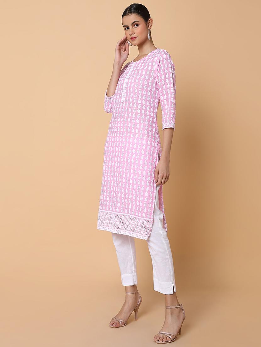 women three quarter sleeve straight kurta - 21463646 - Standard Image - 2
