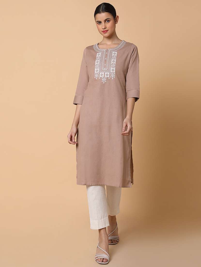 women three quarter sleeve straight kurta