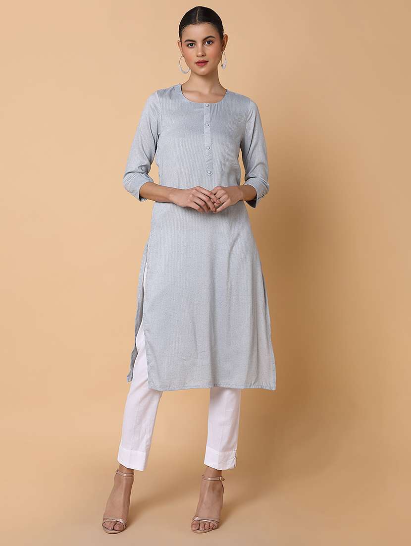women three quarter sleeve straight kurta