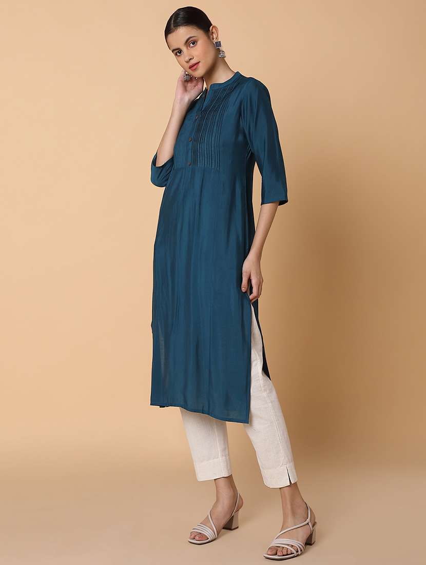 women three quarter sleeve a-line kurta - 21463656 -  Standard Image - 2