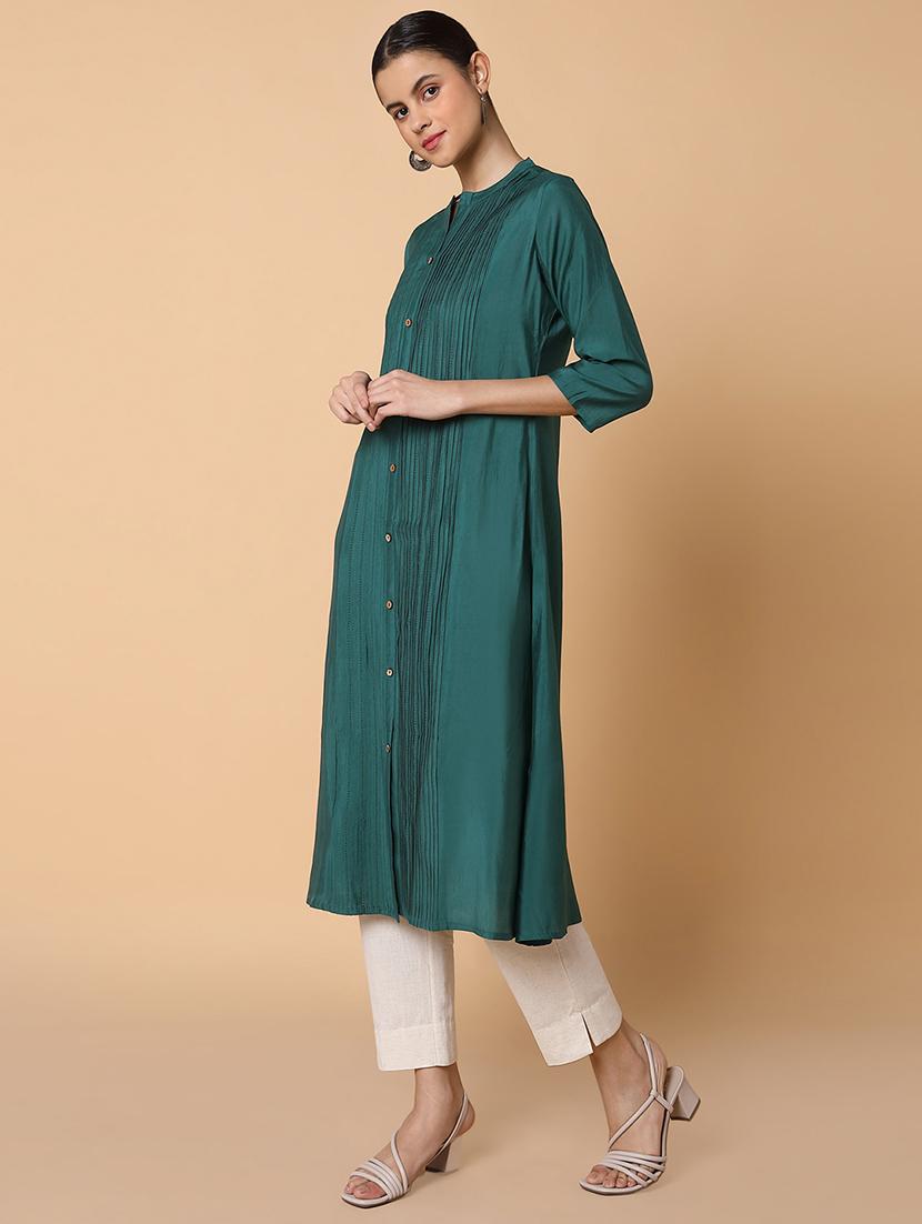 women three quarter sleeve a-line kurta - 21463657 - Standard Image - 2