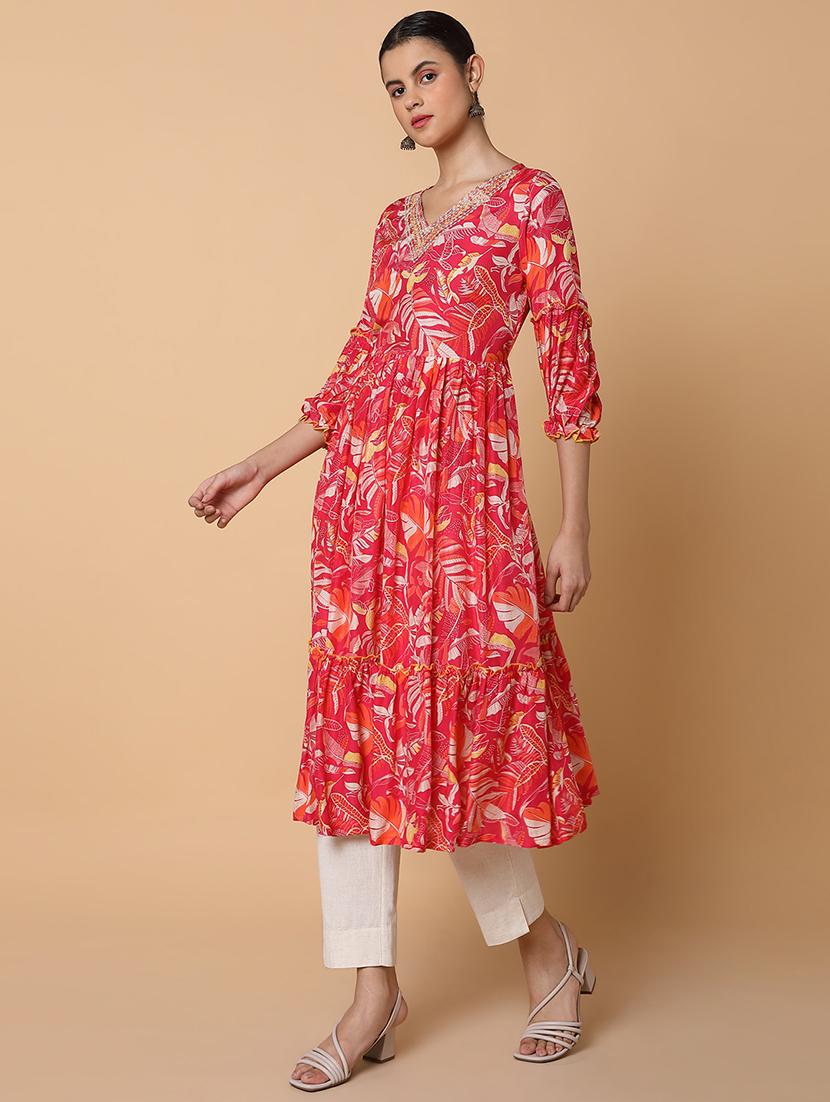 women three quarter sleeve anarkali kurta - 21463660 - Standard Image - 2