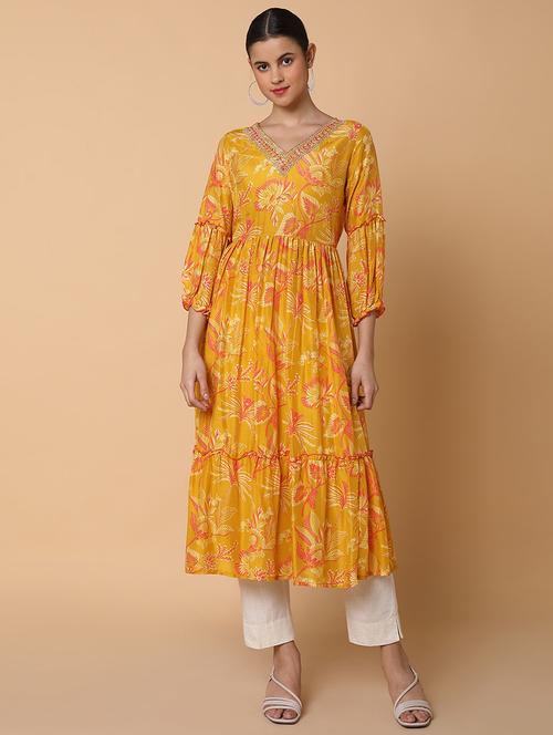 women three quarter sleeve anarkali kurta - 21463680 -  Standard Image - 0