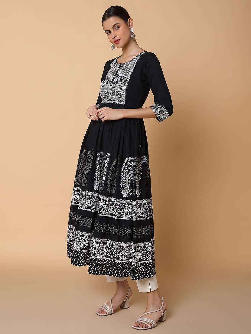 women three quarter sleeve anarkali kurta - 21463682 -  Standard Image - 2