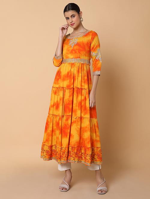 women three quarter sleeve anarkali kurta - 21463683 - Standard Image - 0