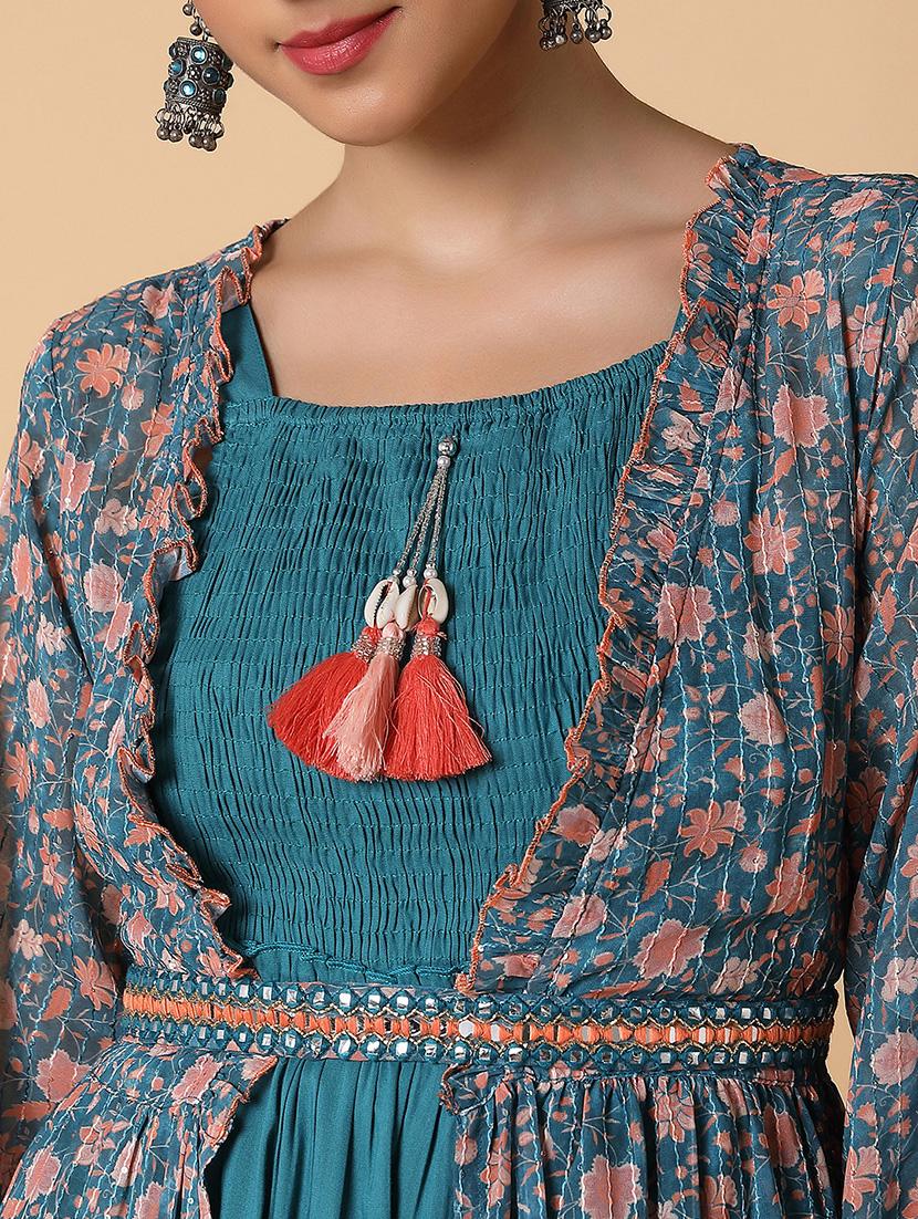 women solid shoulder strap kurta with jacket - 21463688 - Standard Image - 7