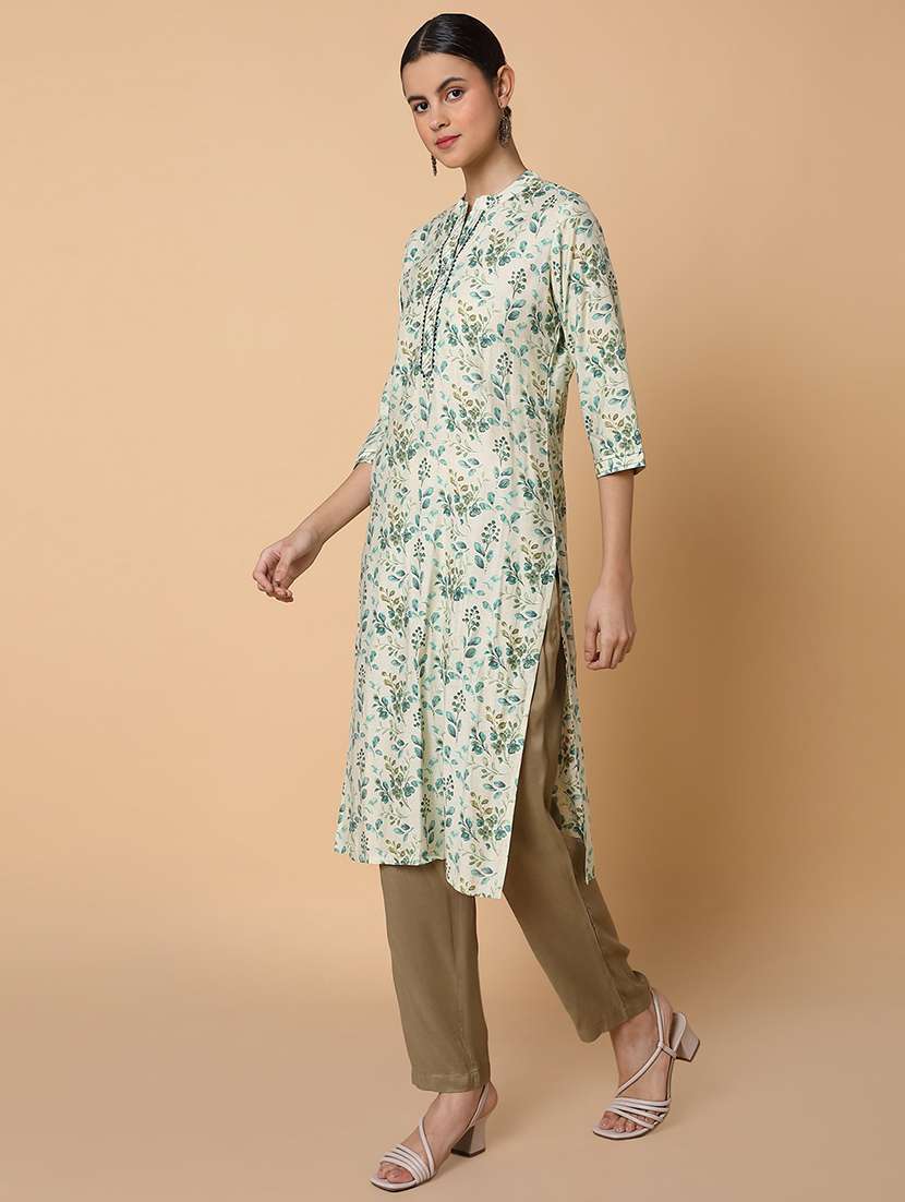 women three quarter sleeve straight kurta - 21463692 -  Standard Image - 2