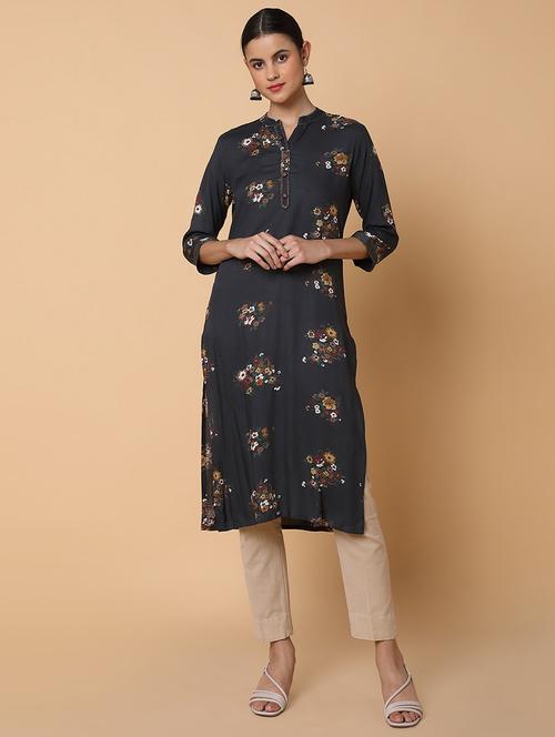 women three quarter sleeve straight kurta - 21463693 -  Standard Image - 0
