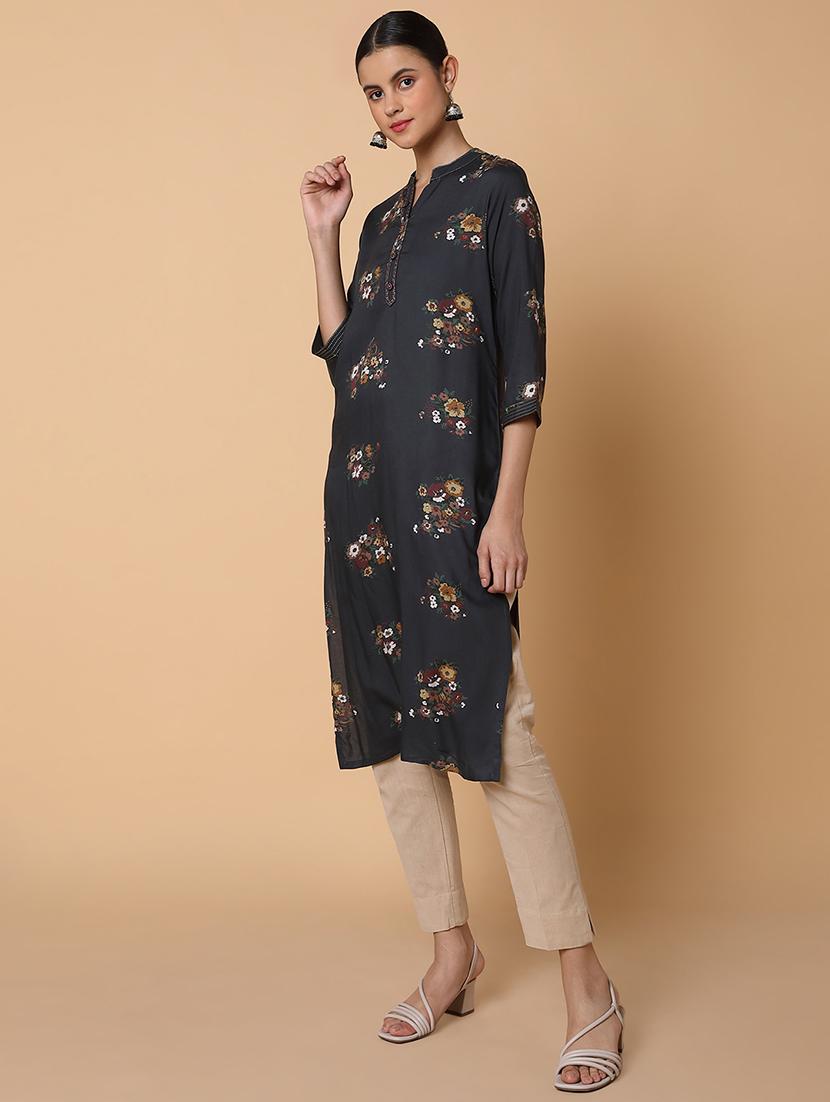 women three quarter sleeve straight kurta - 21463693 - Standard Image - 2