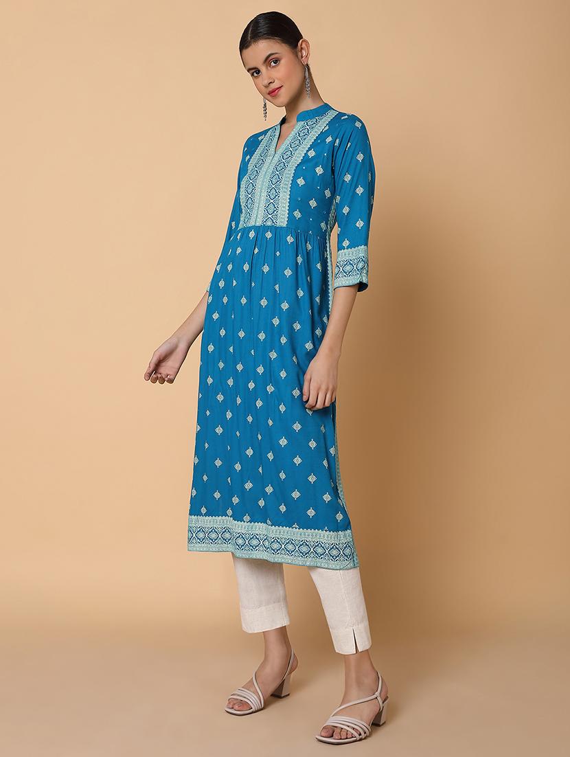 women three quarter sleeve a-line kurta - 21463694 - Standard Image - 2