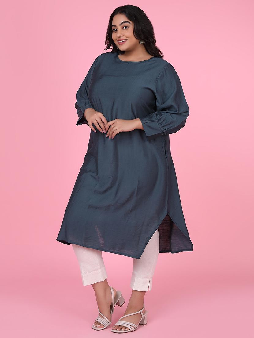 women three quarter sleeve straight kurta - 21463695 - Standard Image - 2