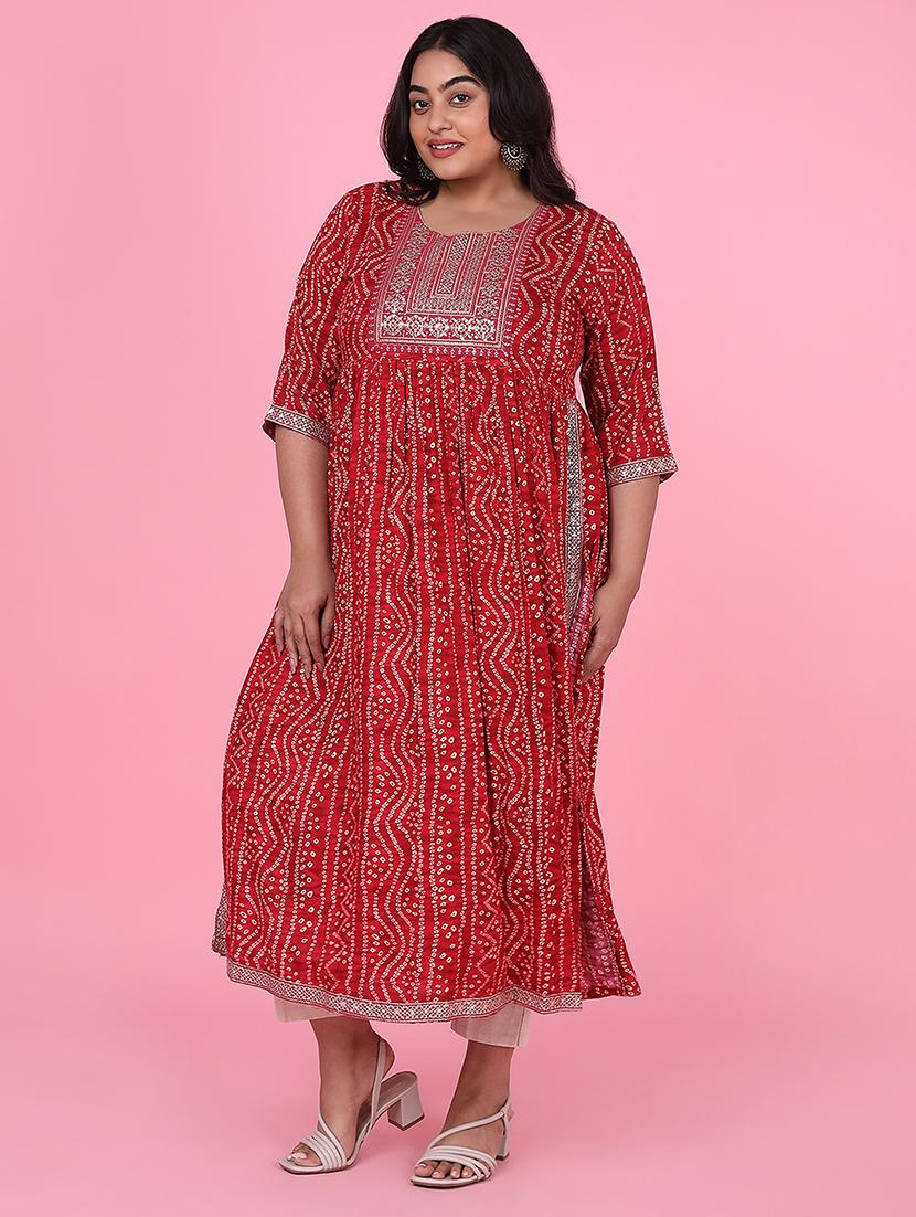 women three quarter sleeve a-line kurta - 21463701 - Standard Image - 2