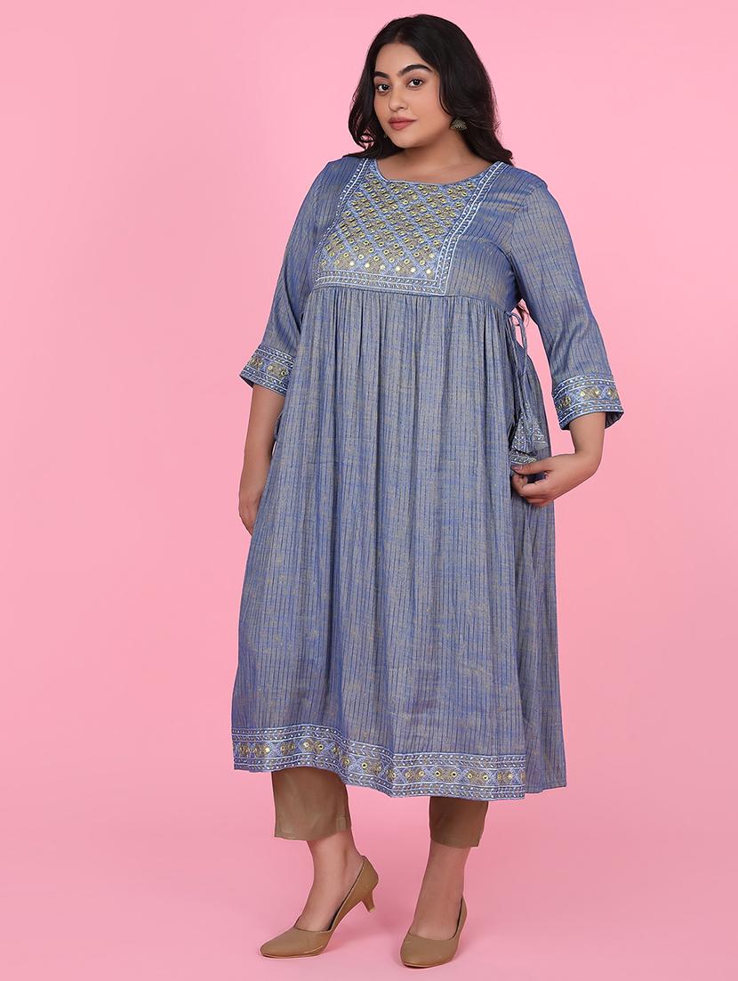 women three quarter sleeve a-line kurta - 21463702 - Standard Image - 2