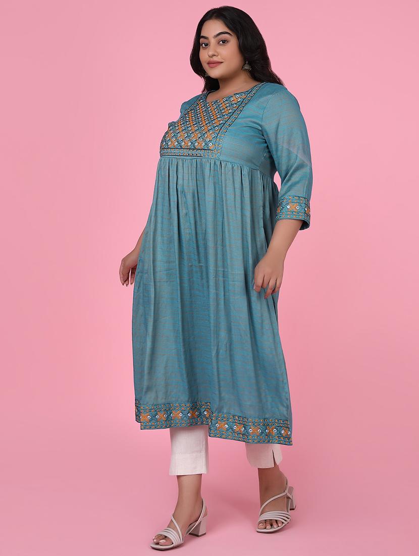 women three quarter sleeve a-line kurta - 21463705 - Standard Image - 2