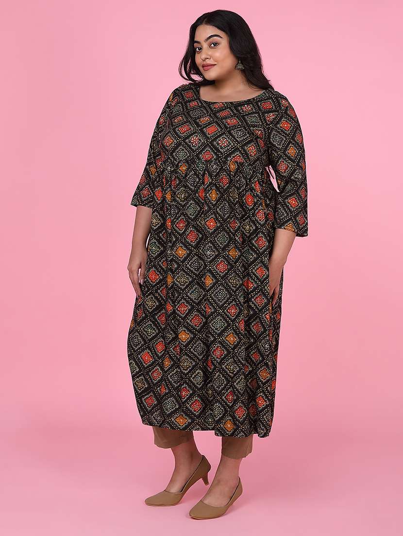 women three quarter sleeve a-line kurta - 21463706 - Standard Image - 2
