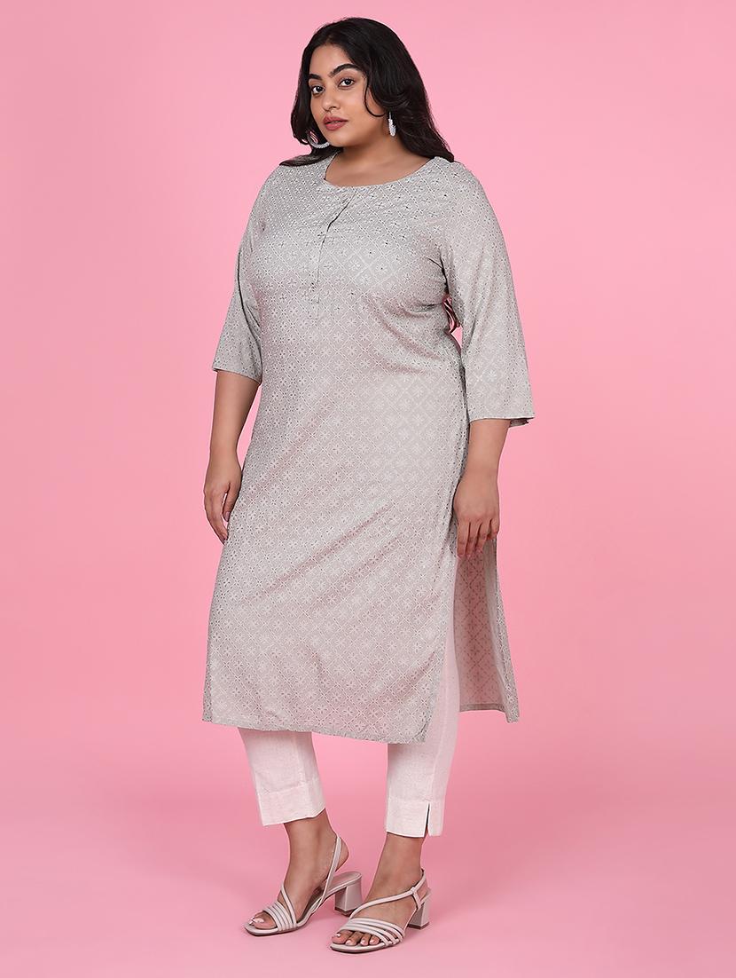 women three quarter sleeve straight kurta - 21463708 - Standard Image - 2