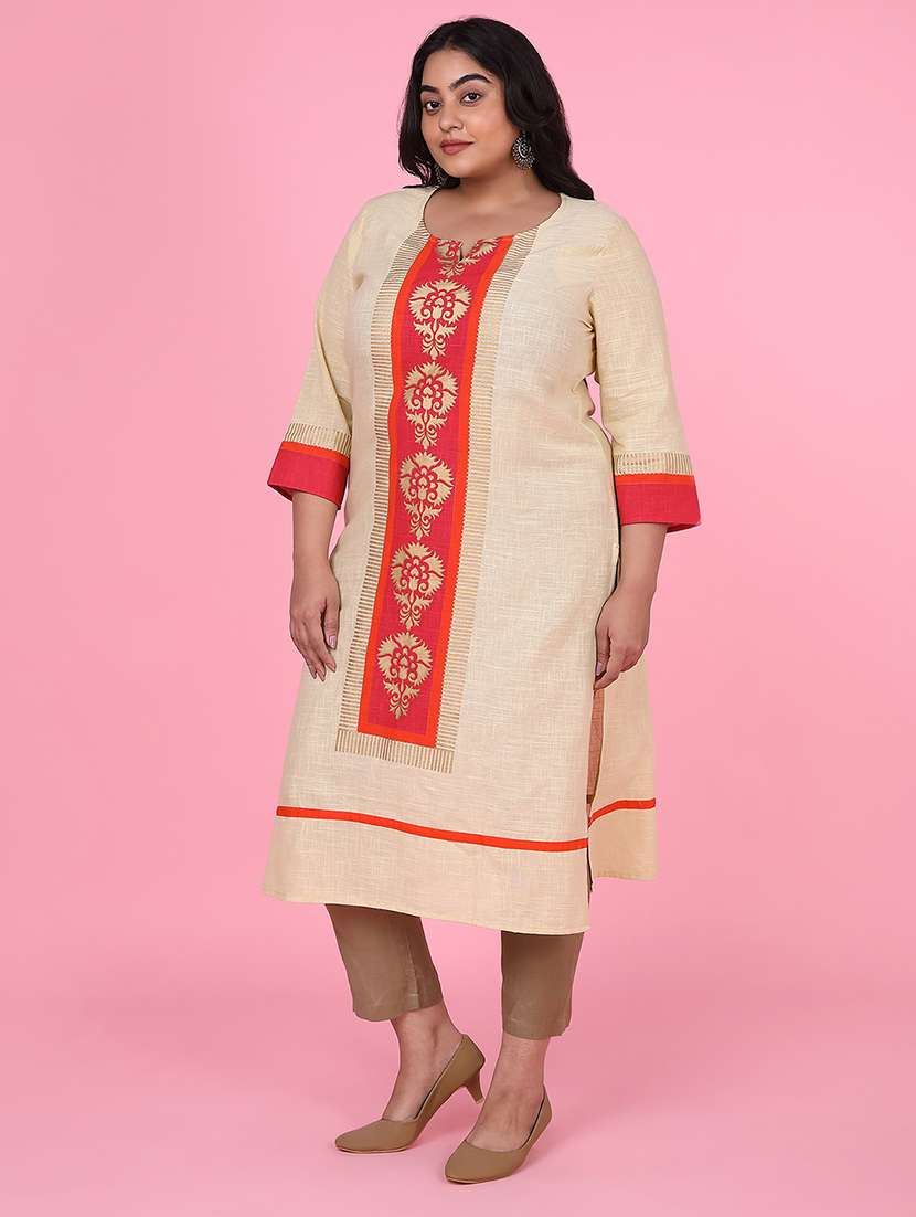 women three quarter sleeve straight kurta - 21463709 -  Standard Image - 2