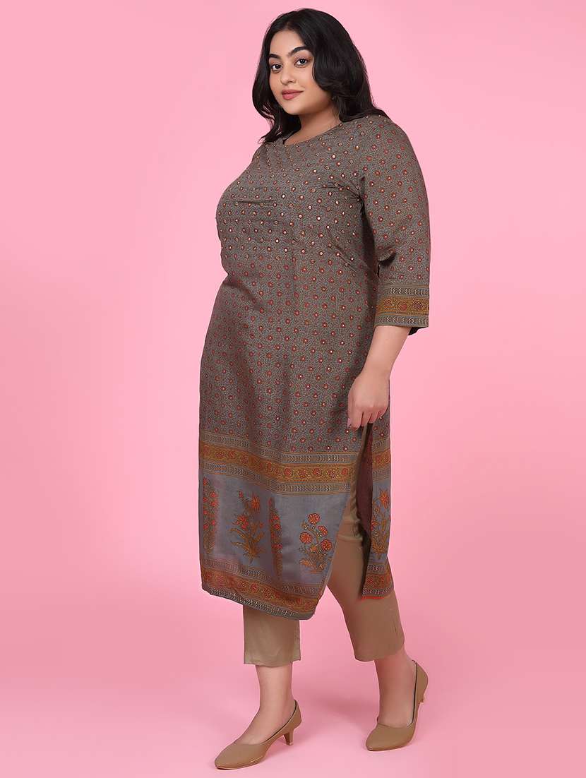 women three quarter sleeve straight kurta - 21463710 -  Standard Image - 2