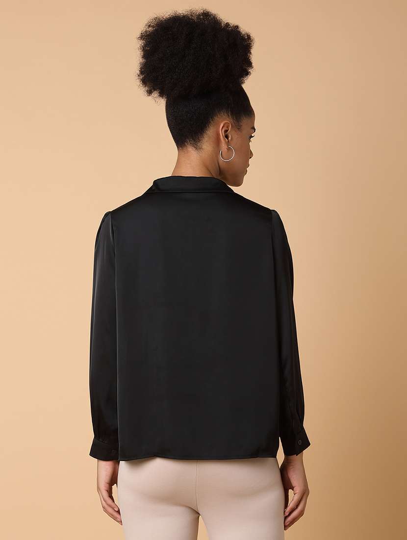 women solid collared long sleeves top - 21463714 -  Standard Image - 2