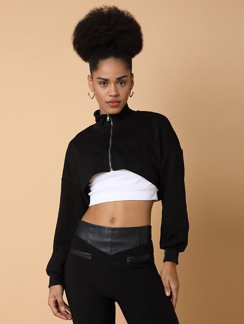 women solid long sleeves crop summer jacket - 21463716 - Standard Image - 0
