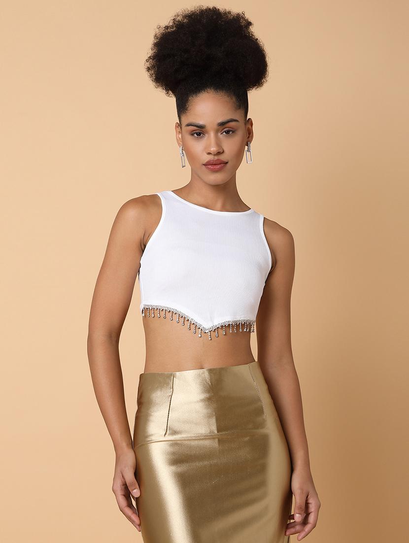 women solid sleeveless crop tank top - 21463717 -  Zoom Image - 0