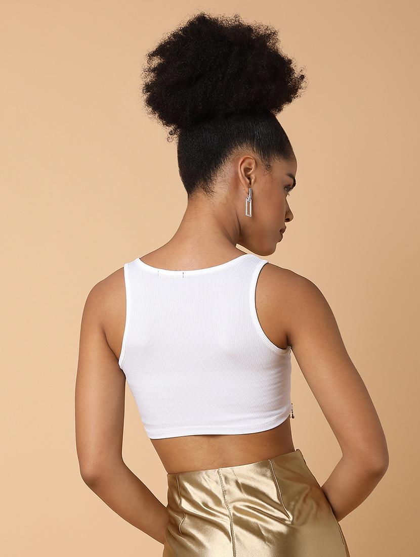 women solid sleeveless crop tank top - 21463717 - Standard Image - 2