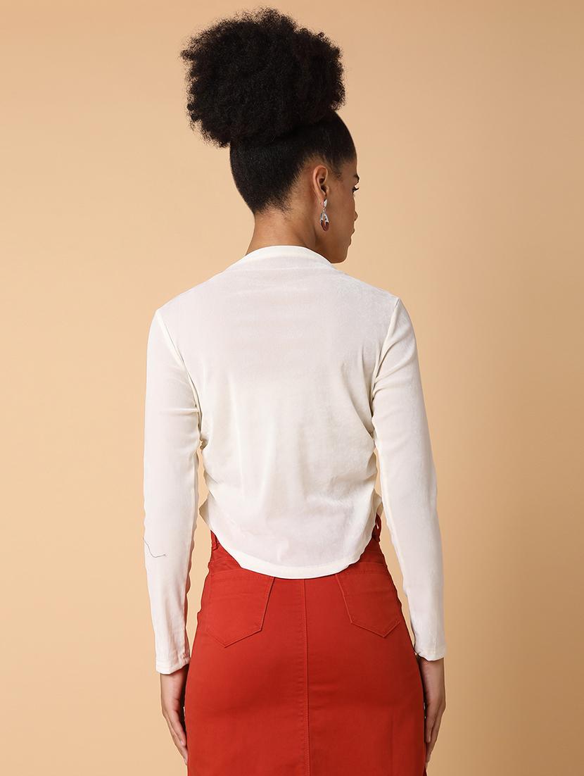 women solid mock neck ruched top - 21463719 - Standard Image - 2