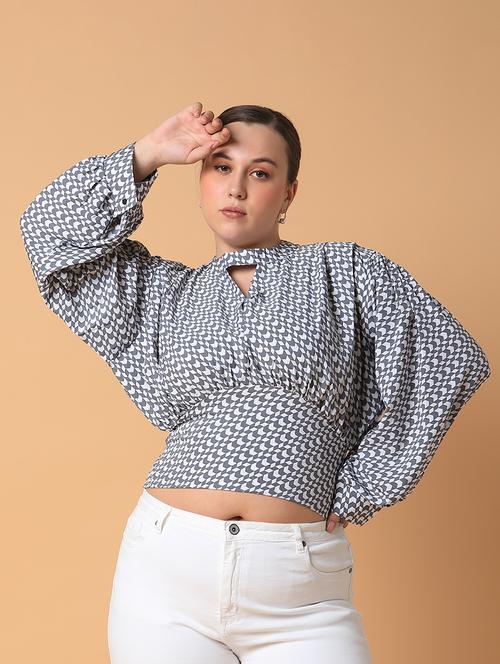women grey crepe blouson top - 21463766 - Standard Image - 0