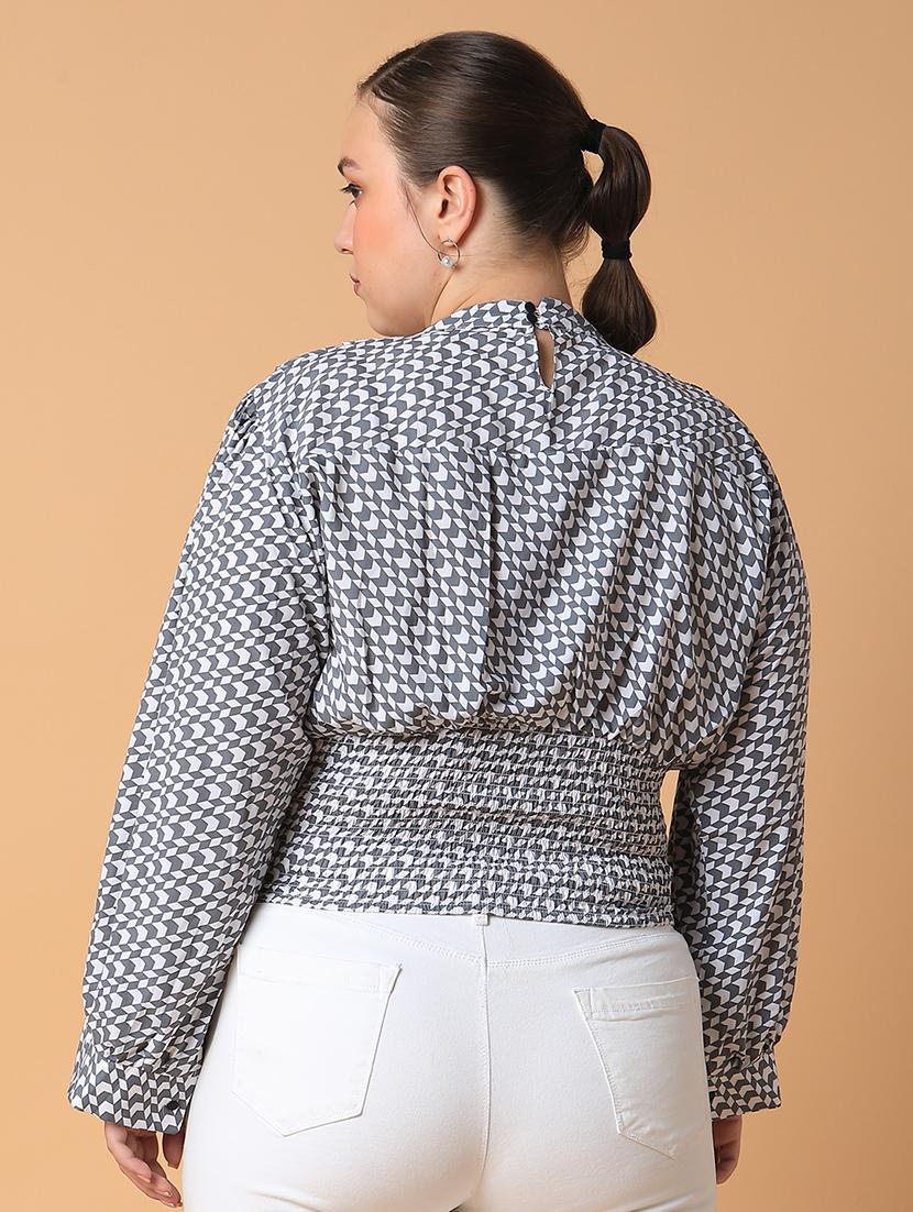 women grey crepe blouson top - 21463766 - Standard Image - 2