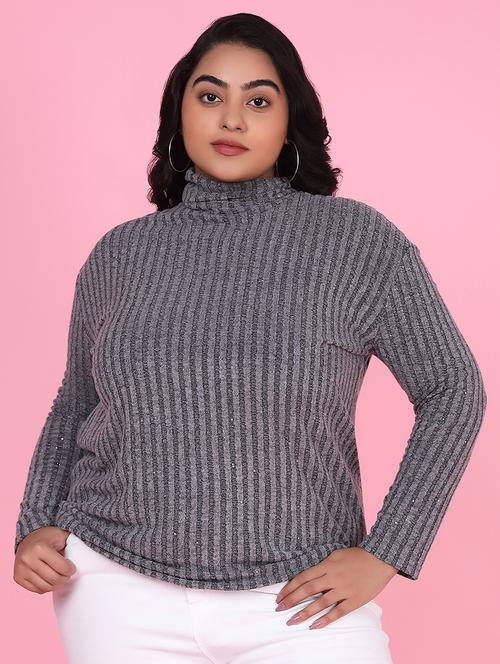 women grey acrylic plus size top - 21463777 -  Standard Image - 0