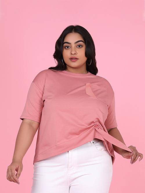 women pink cotton plus size top - 21463790 - Standard Image - 0