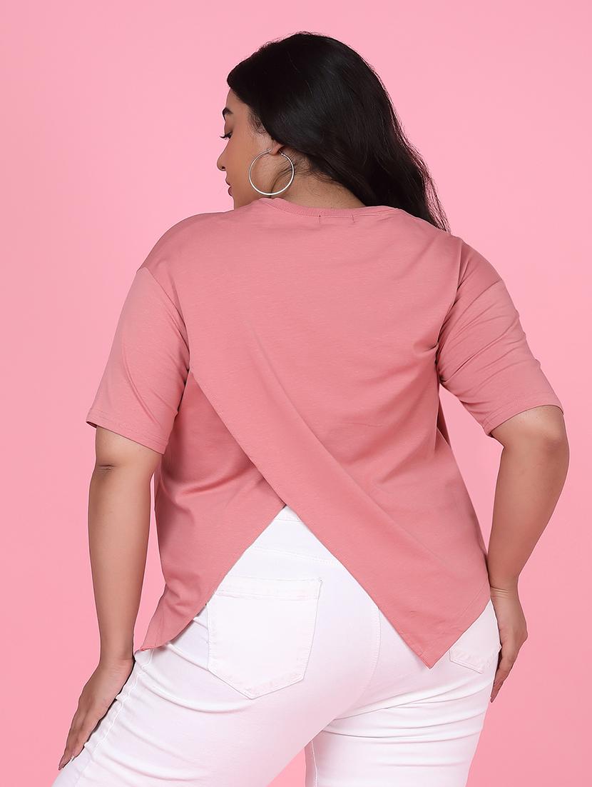 women pink cotton plus size top - 21463790 - Standard Image - 2