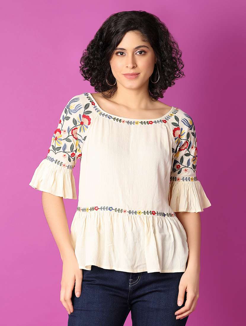 off white self-designed flared top