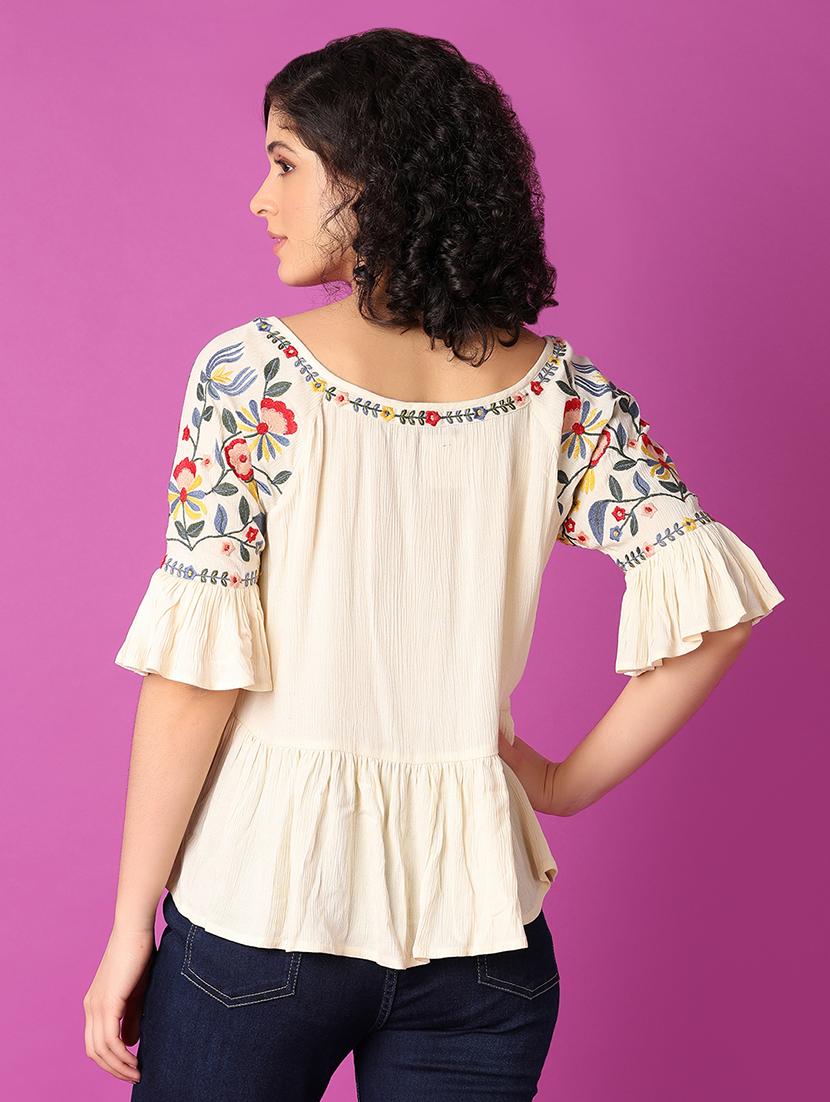 off white self-designed flared top - 21464706 - Standard Image - 2
