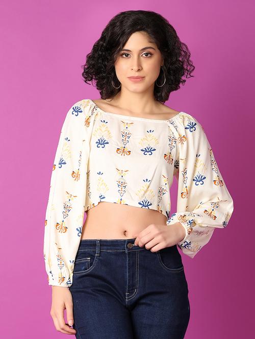 off white printed crop top - 21464708 - Standard Image - 0