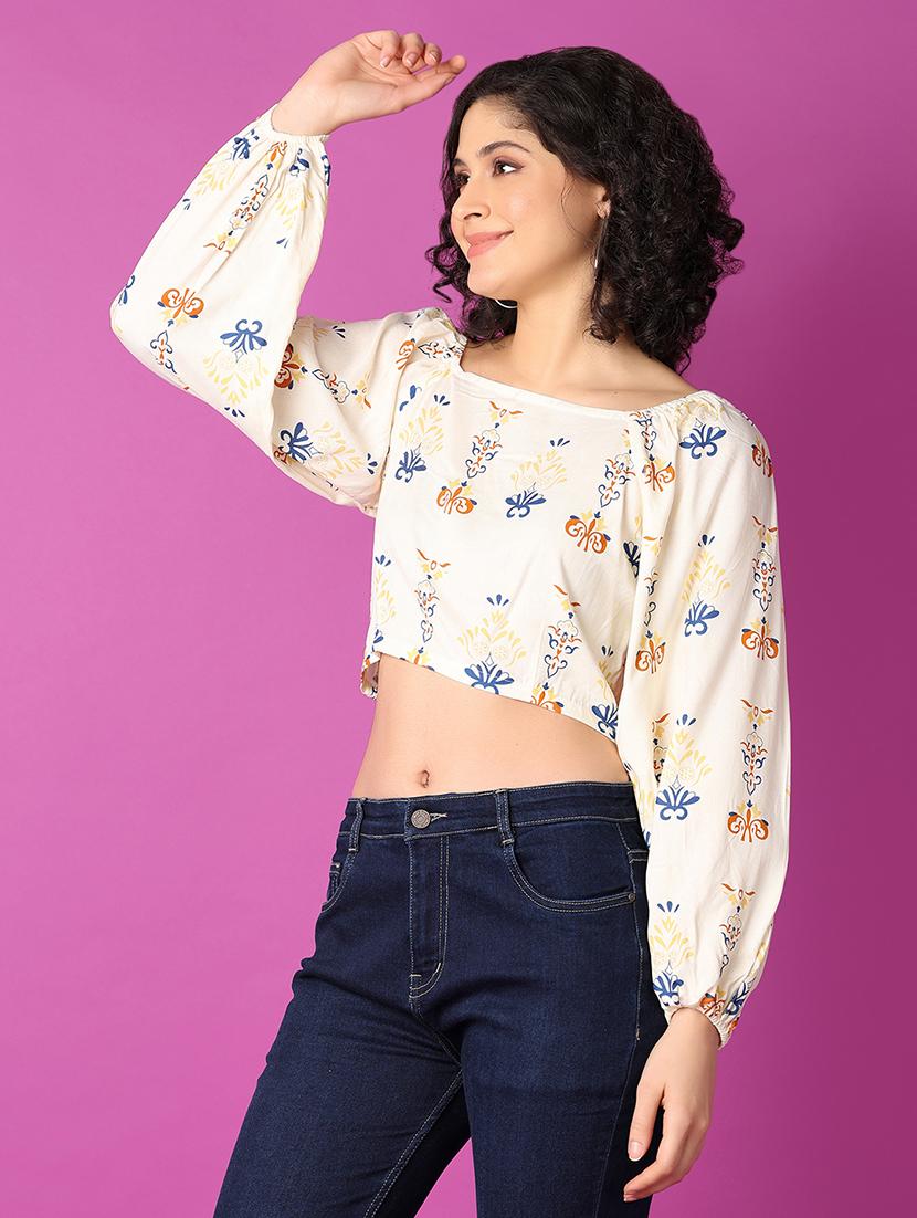 off white printed crop top - 21464708 - Standard Image - 2