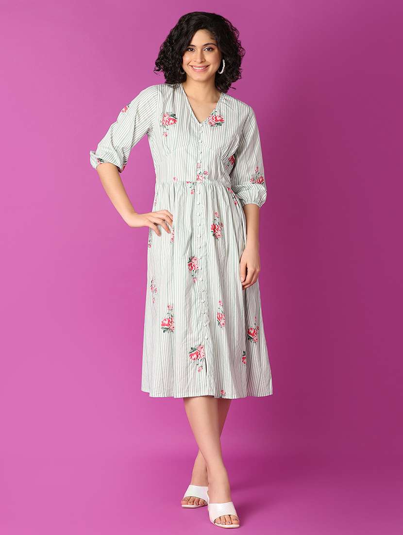 women white printed flared ethnic dress - 21464737 -  Standard Image - 2