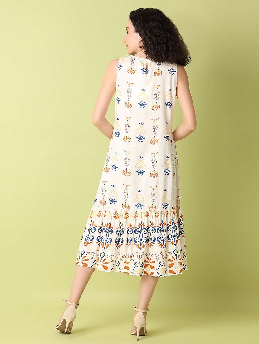 women off white printed flared ethnic dress - 21464738 -  Standard Image - 2