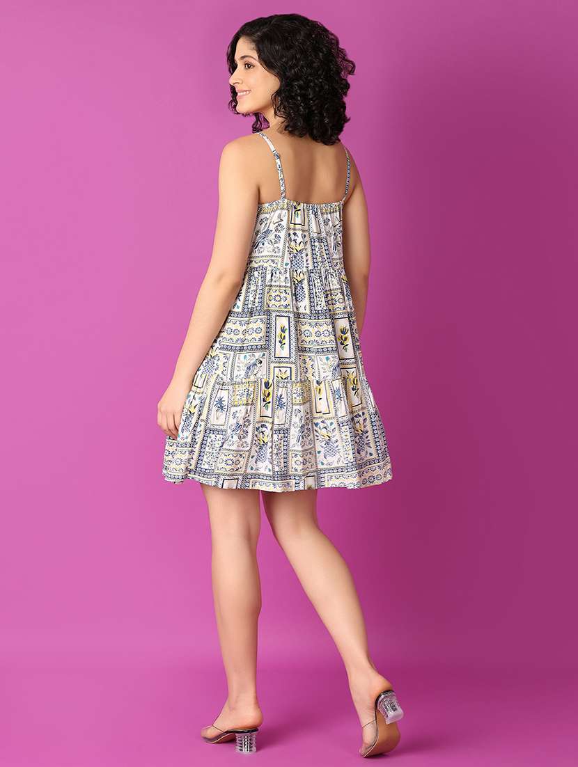 women blue printed flared ethnic dress - 21464741 -  Standard Image - 2