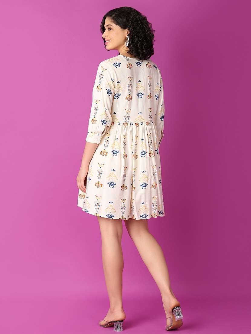 women off white printed flared ethnic dress - 21464742 -  Standard Image - 2