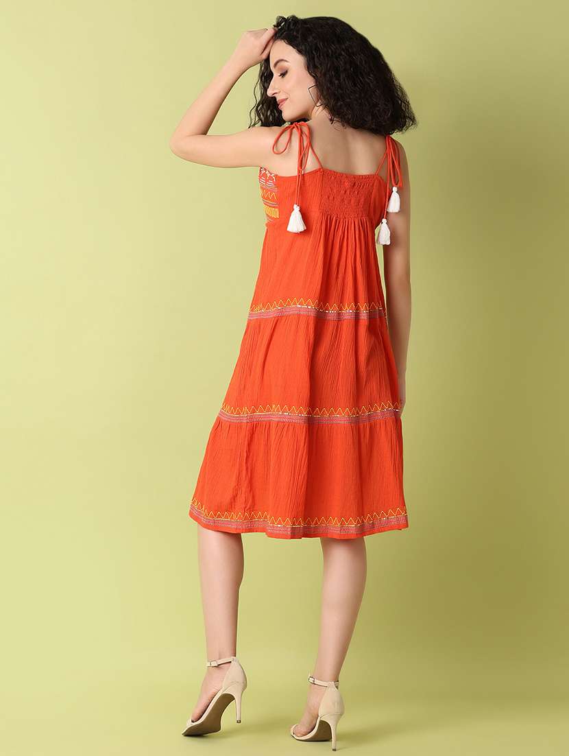 women orange embroidered tiered ethnic dress - 21464746 -  Standard Image - 2