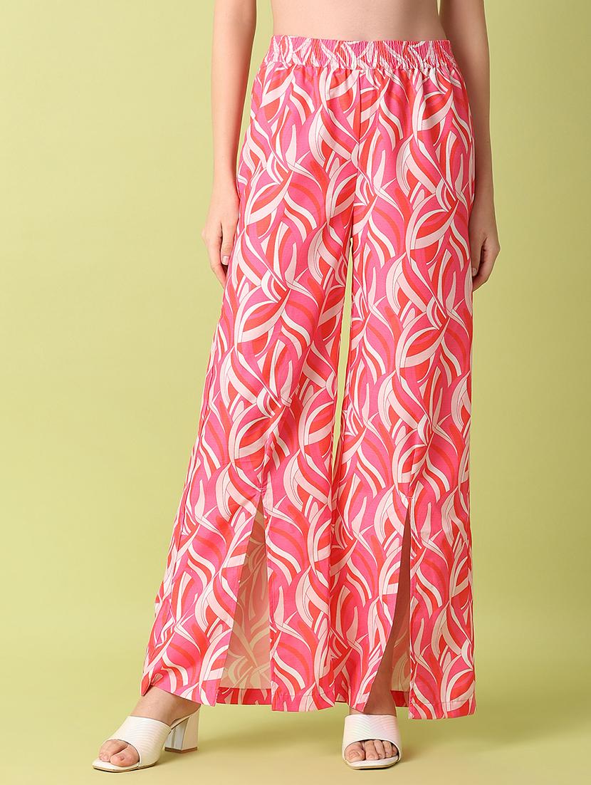 women mid-rise printed wide leg trouser - 21464750 - Zoom Image - 0