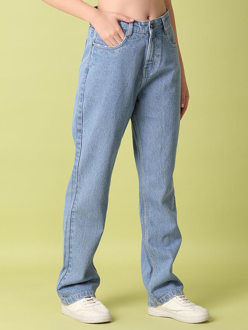 women solid high rise straight fit jeans - 21464764 - Standard Image - 2